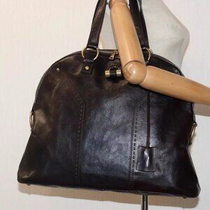 SAINT LAURENT Muse Hand Bag Leather Brown Gold